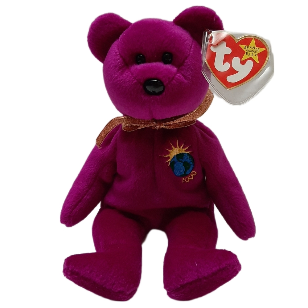 🍒 NWT Ty Beanie Baby Millennium Bear 1999 Purple Planet New Plush Soft Kids Toy